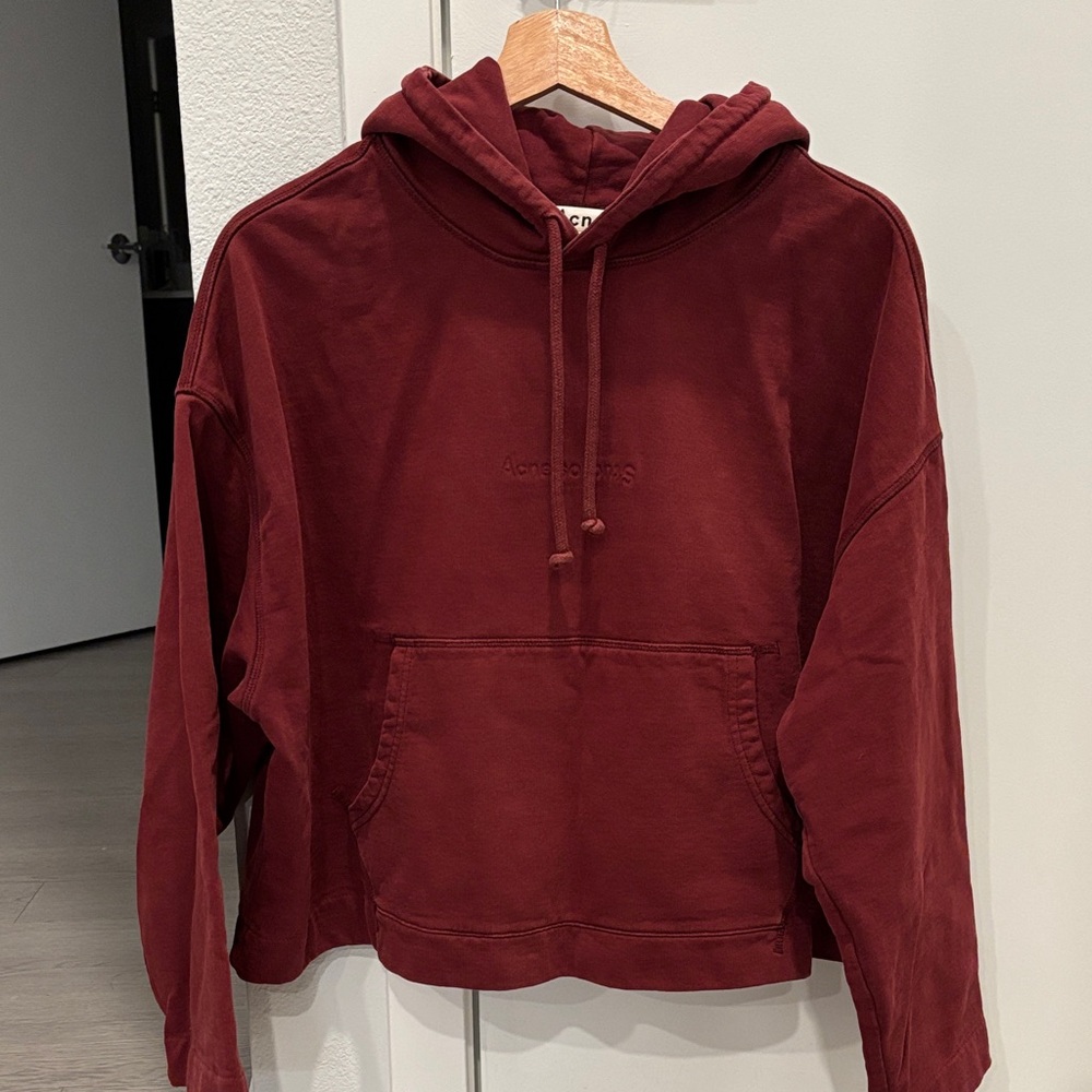 Acne Studios Joghy Embossed Burgundy Cropped Hoodie